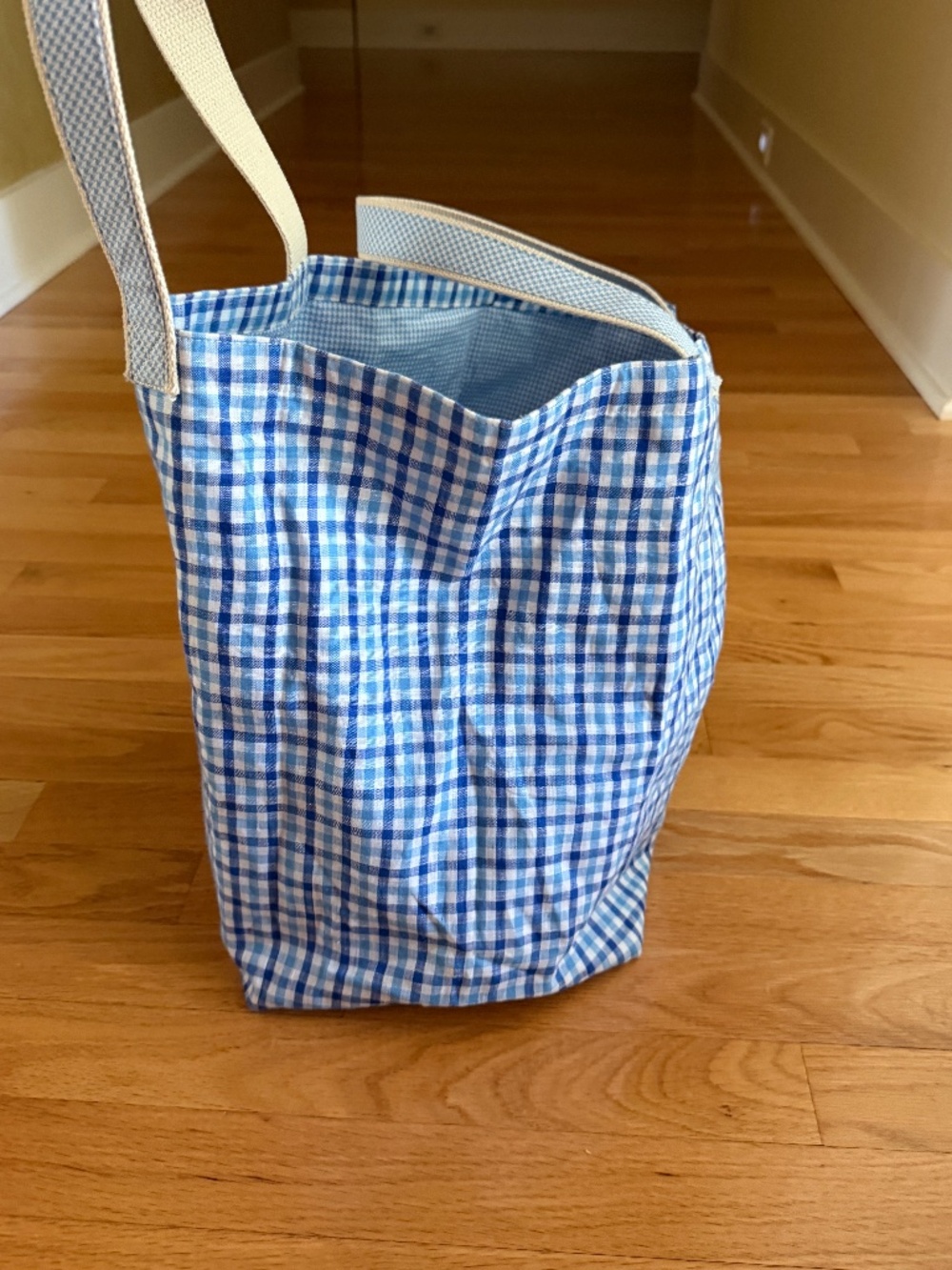 Beau Ties of Vermont Handmade in Vermont Tote Bag Blue White Check Fabric - Picture 3 of 10